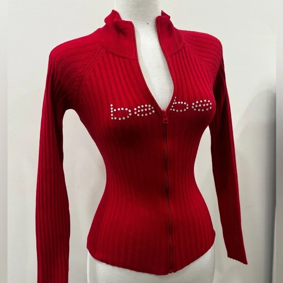Vintage Bebe Crimson Ribbed Zip-Up Top - Picture 1 of 5